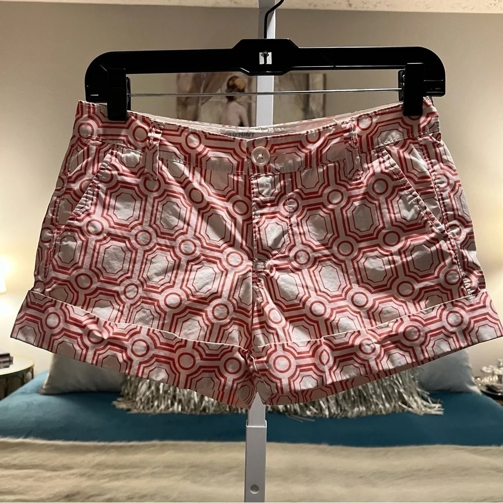 OLD NAVY White Orange Circle Square 0 Y2K Shorts Low Rise Belt Loops Pockets